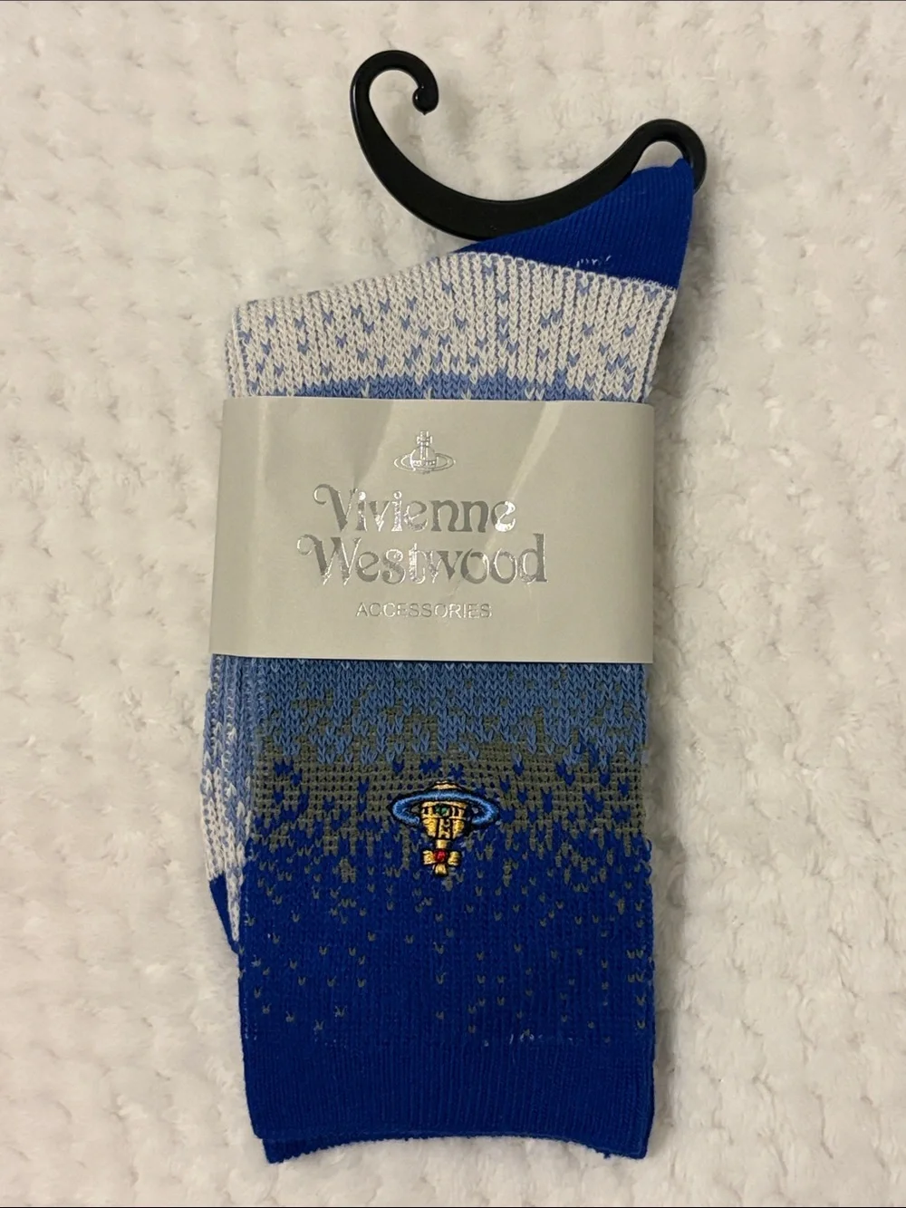 Vivienne Westwood Blue Gradient Knit Crew Socks with Orb Emblem - Medium